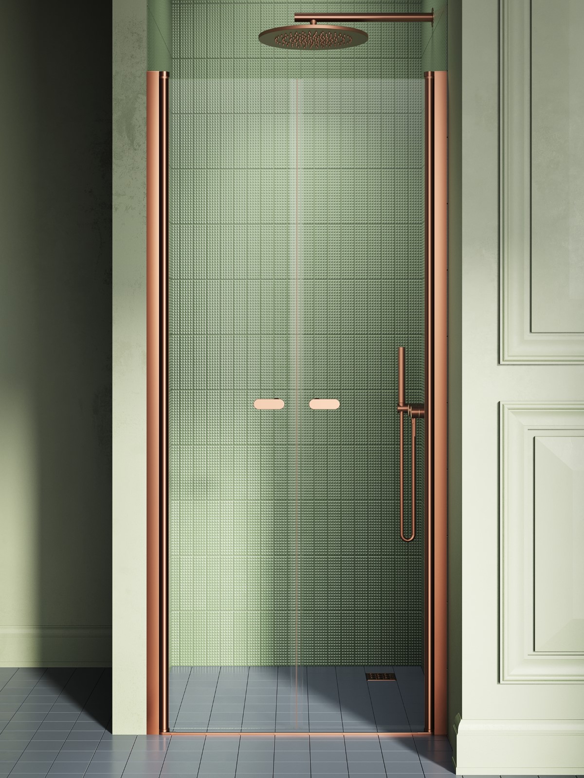 New Trendy New Soleo Copper Brushed zuhanyajtók 170 cm dönthető réz csiszolt/átlátszó üveg D-0550A