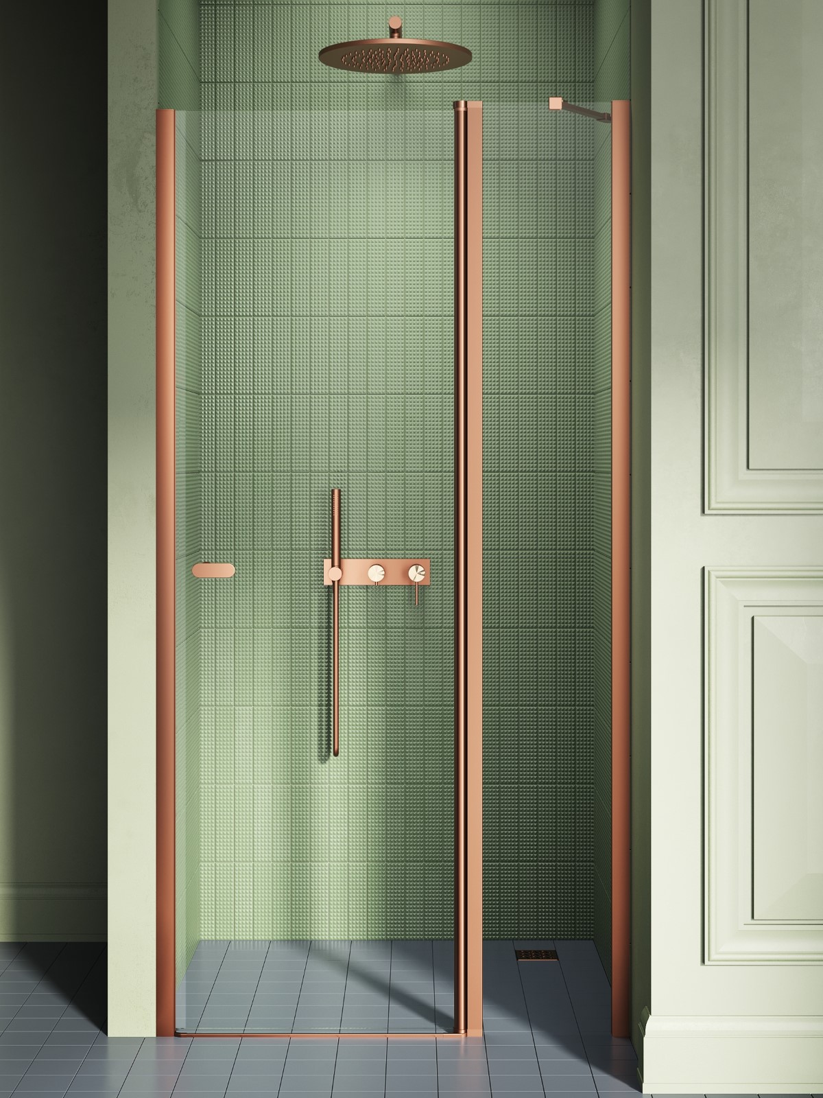 New Trendy New Soleo Copper Brushed zuhanyajtók 90 cm dönthető réz csiszolt/átlátszó üveg D-0521A