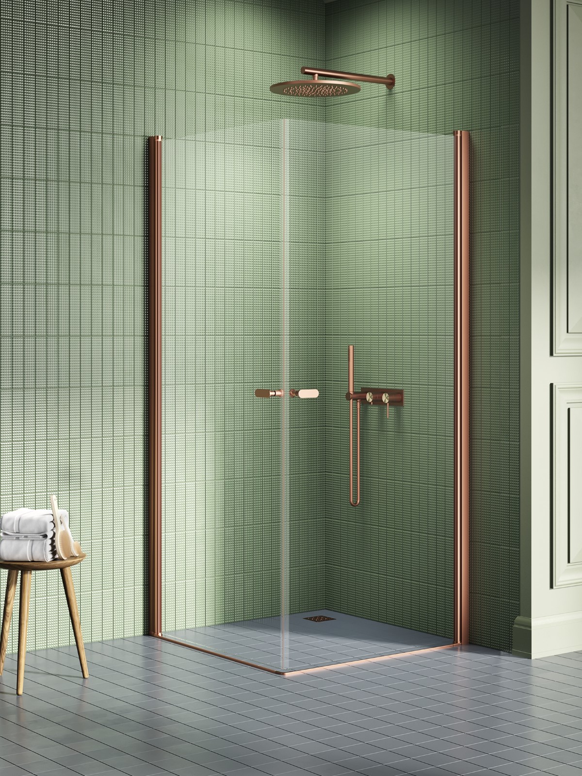 New Trendy New Soleo Copper Brushed zuhanykabin 80x80 cm négyzet réz csiszolt/átlátszó üveg K-2011