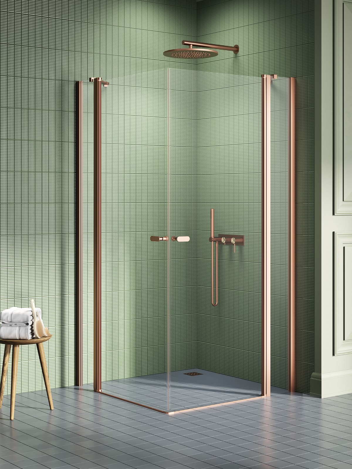 New Trendy New Soleo Copper Brushed zuhanykabin 110x110 cm négyzet réz csiszolt/átlátszó üveg K-2024