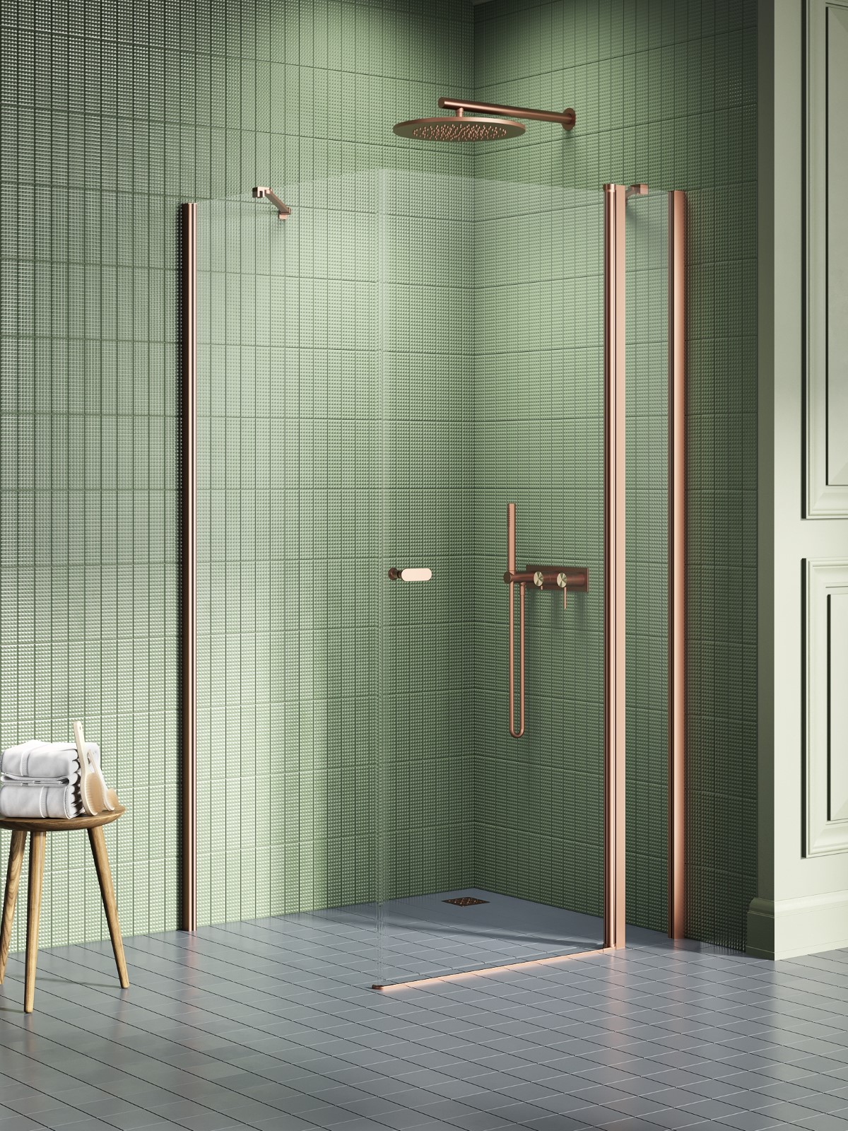 New Trendy New Soleo Copper Brushed zuhanykabin 120x100 cm négyszögletes réz csiszolt/átlátszó üveg K-2004