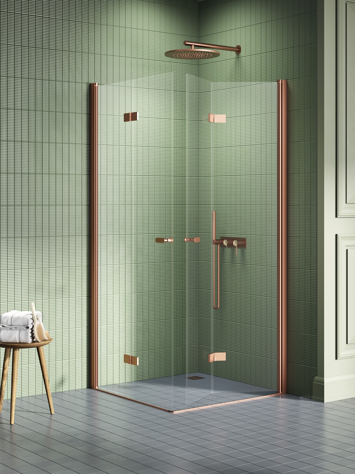 New Trendy New Soleo Copper Brushed zuhanykabin 90x70 cm négyszögletes réz csiszolt/átlátszó üveg K-2077