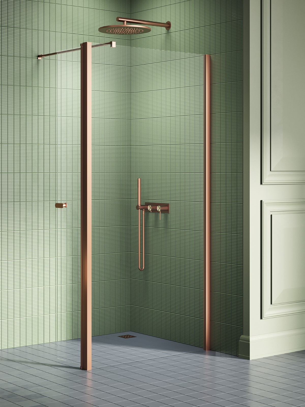 New Trendy New Soleo Copper Brushed zuhanykabin fal walk-in 120 cm réz csiszolt/átlátszó üveg K-2123