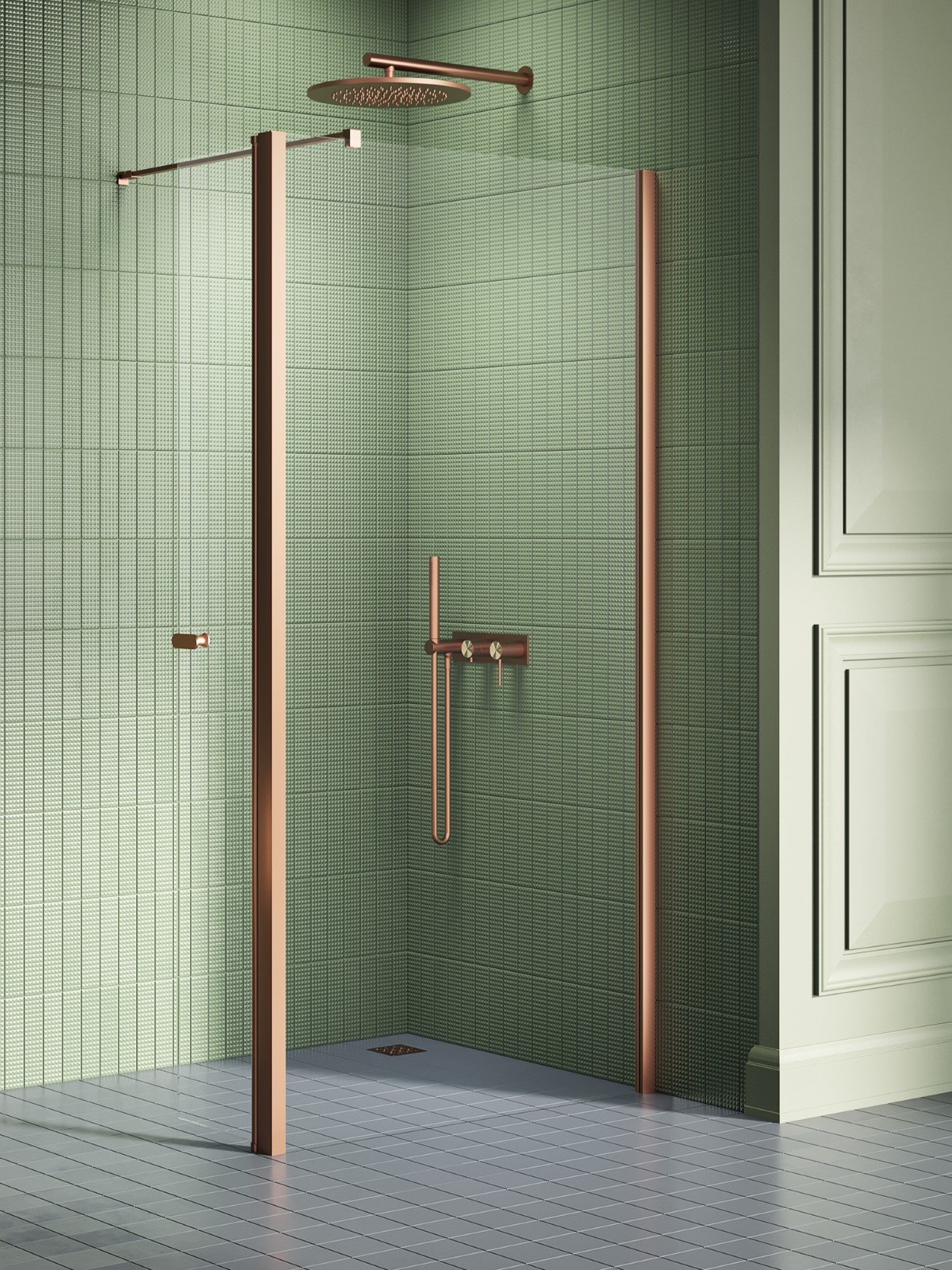 New Trendy New Soleo Copper Brushed zuhanykabin fal walk-in 60 cm réz csiszolt/átlátszó üveg K-2112