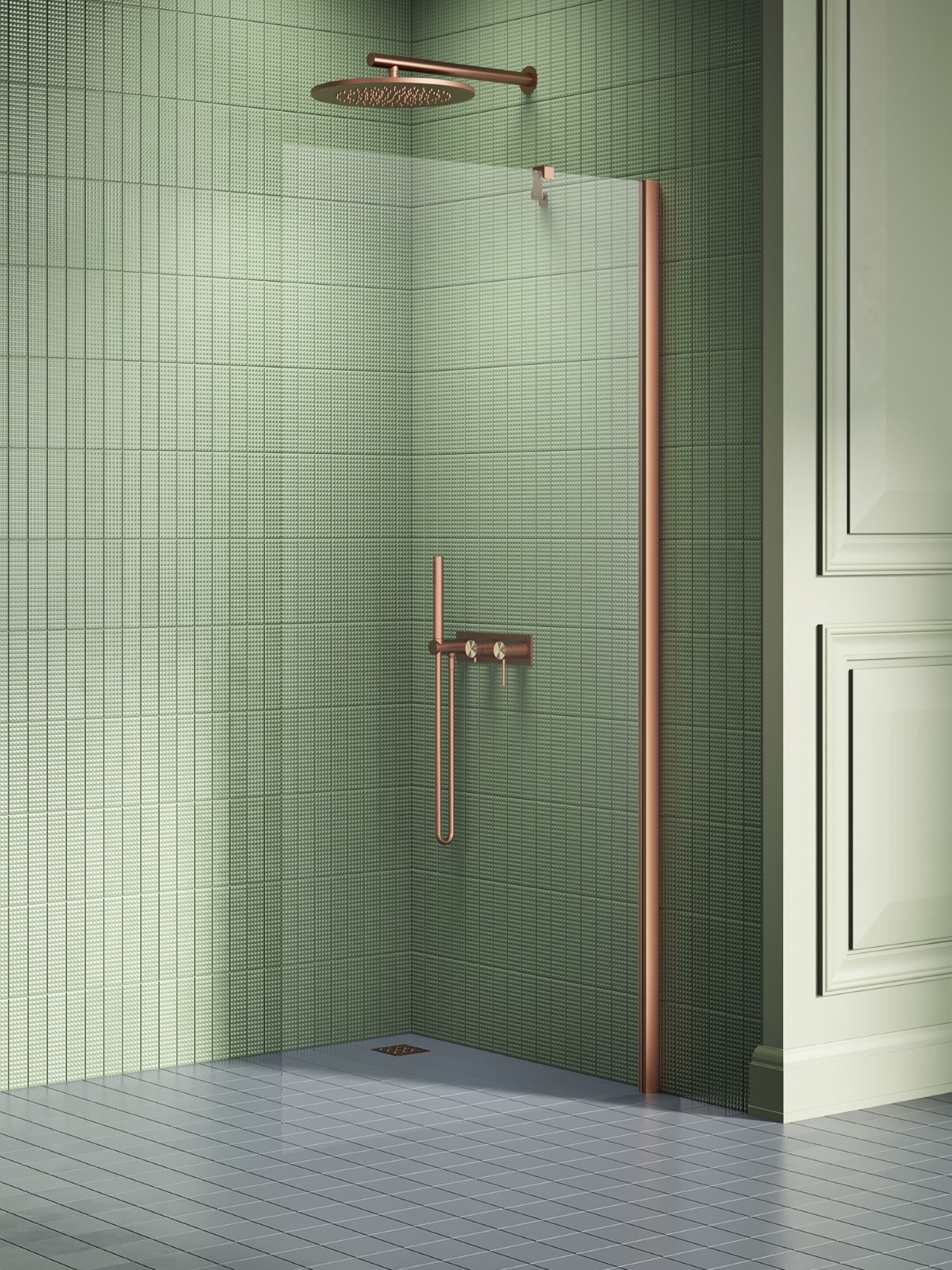 New Trendy New Soleo Copper Brushed zuhanykabin fal walk-in 120 cm réz csiszolt/átlátszó üveg K-2106