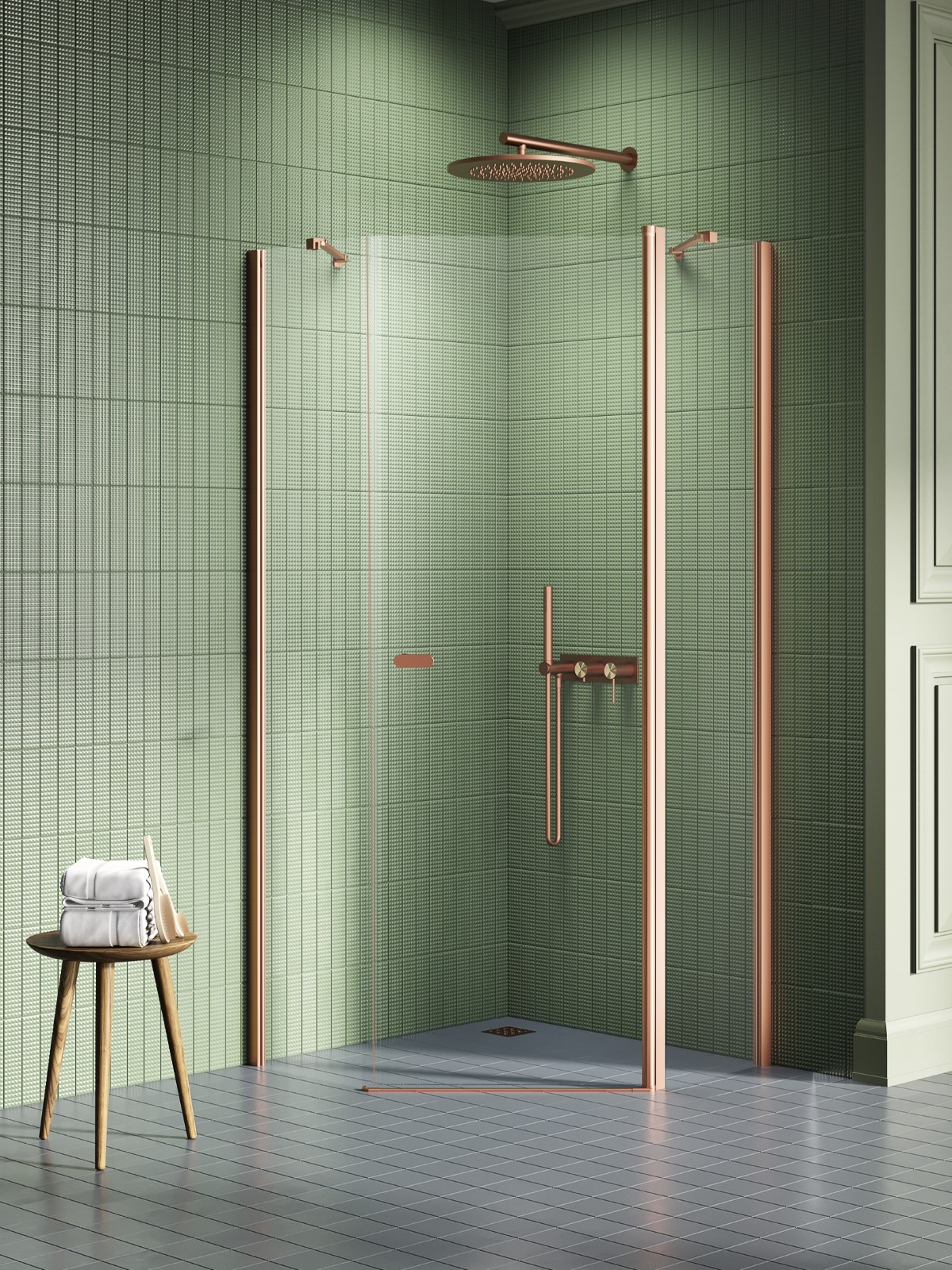 New Trendy New Soleo Copper Brushed zuhanykabin 80x80 cm réz csiszolt/átlátszó üveg K-1700