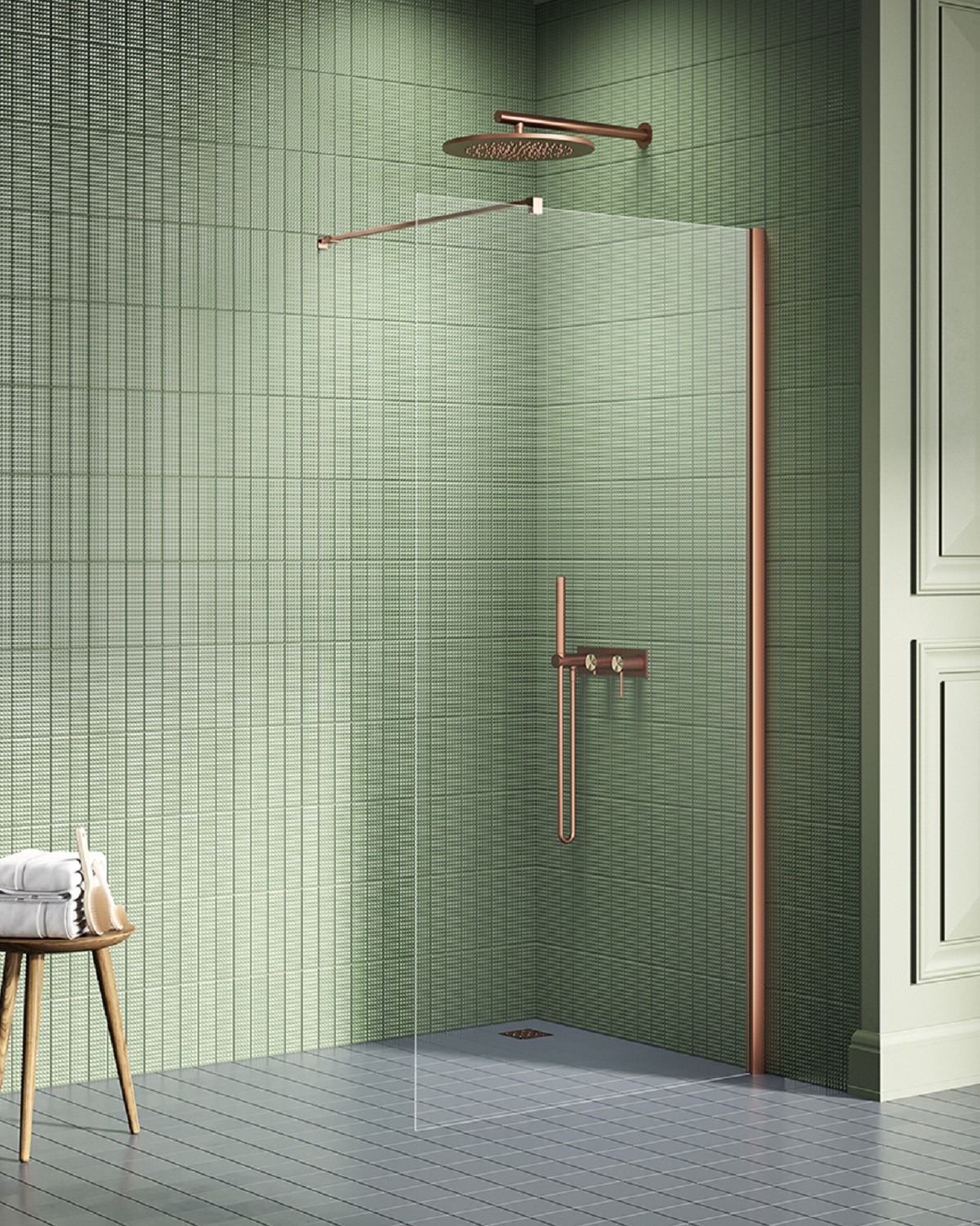 New Trendy New Soleo Copper Brushed zuhanykabin fal walk-in 90 cm réz csiszolt/átlátszó üveg K-2103-WP