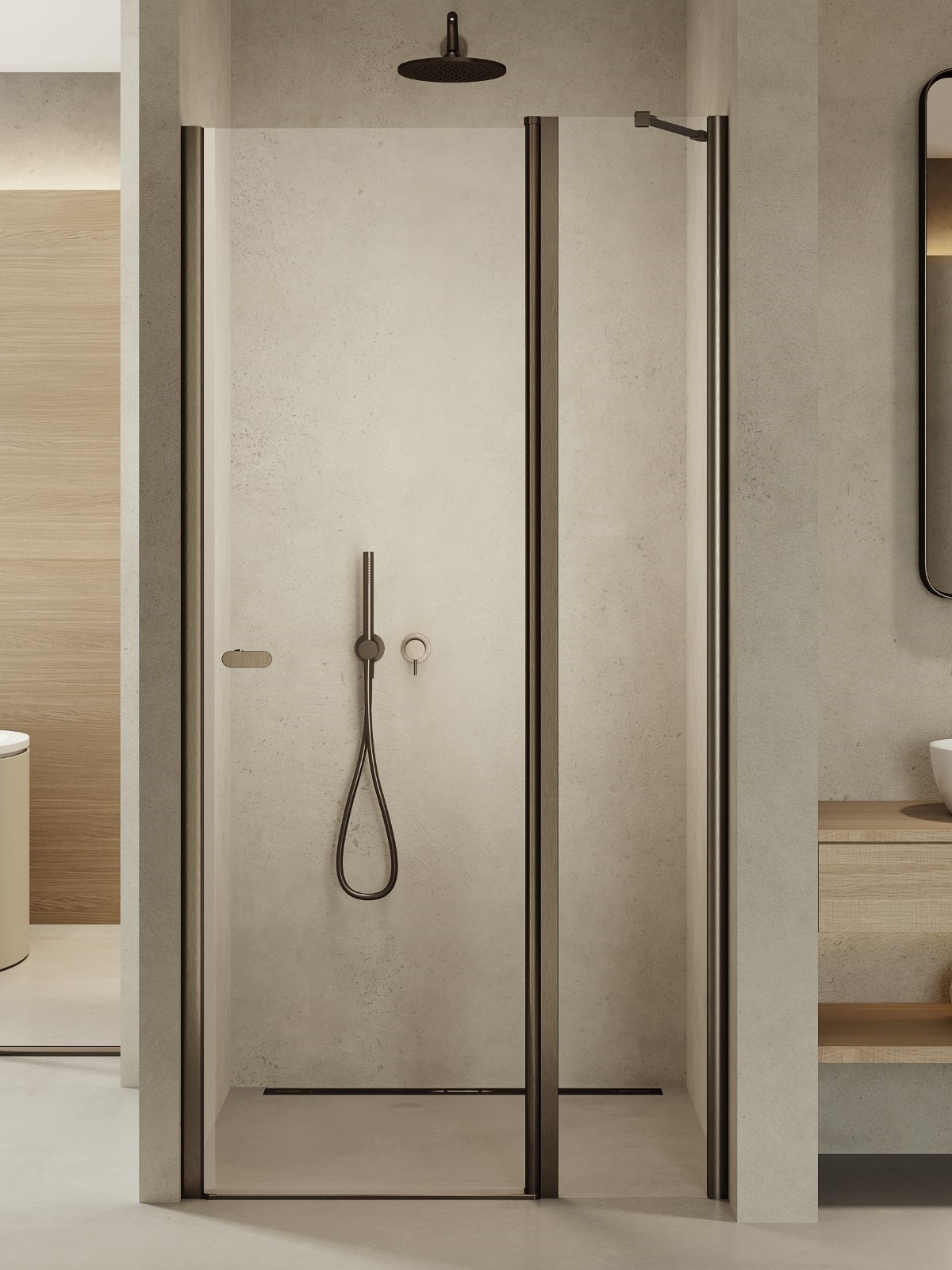 New Trendy New Soleo Gunmetal Brushed zuhanyajtók 110 cm dönthető grafit csiszolt/átlátszó üveg D-0562A