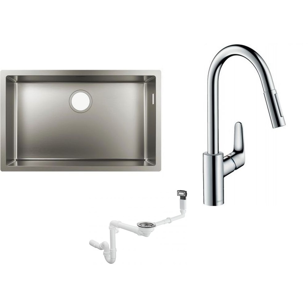 Készlet acél mosogató Hansgrohe S 71 43428800, konyhai csaptelep Hansgrohe Focus M41 31815000, 43921800