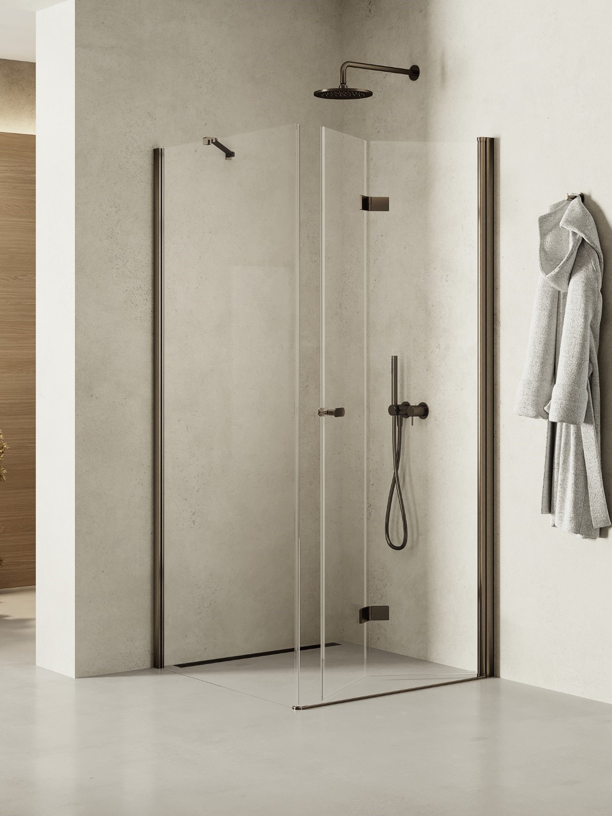 New Trendy New Soleo Gunmetal Brushed zuhanykabin 90x80 cm négyszögletes grafit csiszolt/átlátszó üveg K-2230