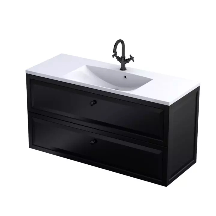Oristo Montebianco szekrény 120x45.9x60.3 cm mosdókagyló alá akasztható fekete OR47-SD2S-120-8