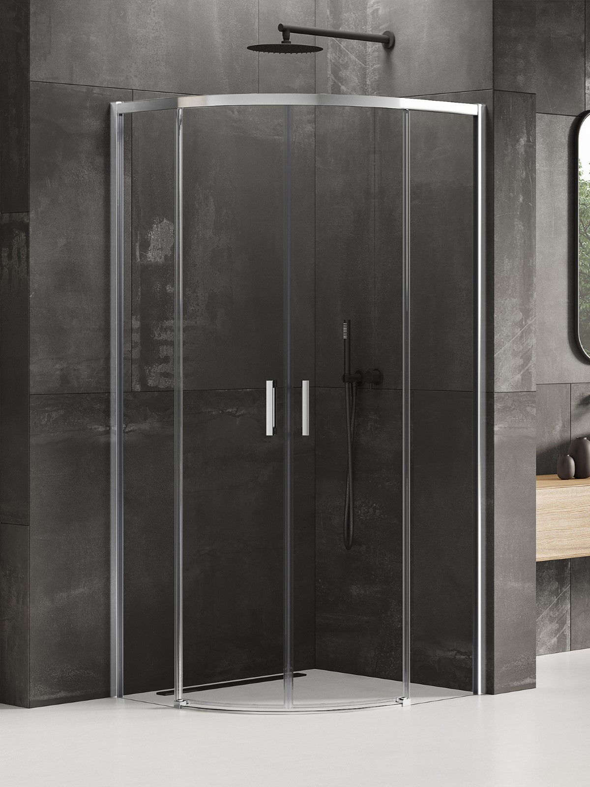 New Trendy Prime zuhanykabin 90x90 cm félkör alakú króm fényes/átlátszó üveg K-3555