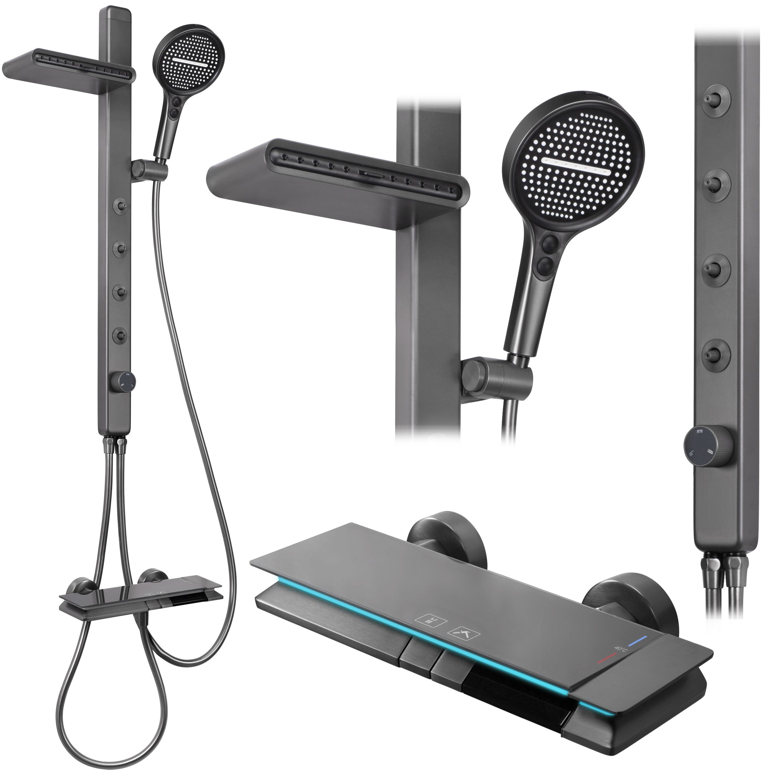 Rea Karl fűrdőszoba készlet fal trópusi zuhany opcióval grafit REA-P4880