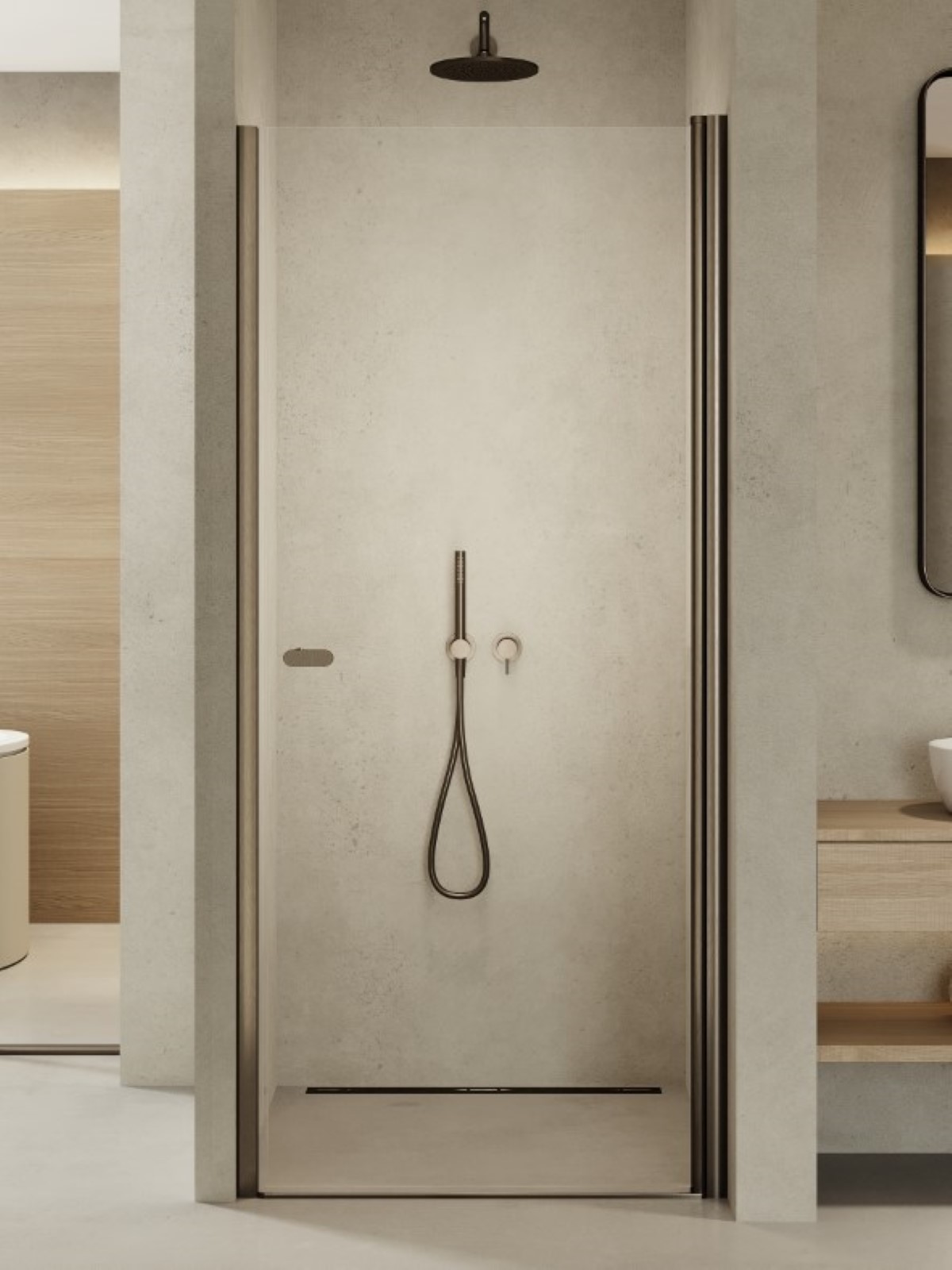 New Trendy New Soleo Gunmetal Brushed zuhanyajtók 100 cm dönthető grafit csiszolt/átlátszó üveg D-0531A