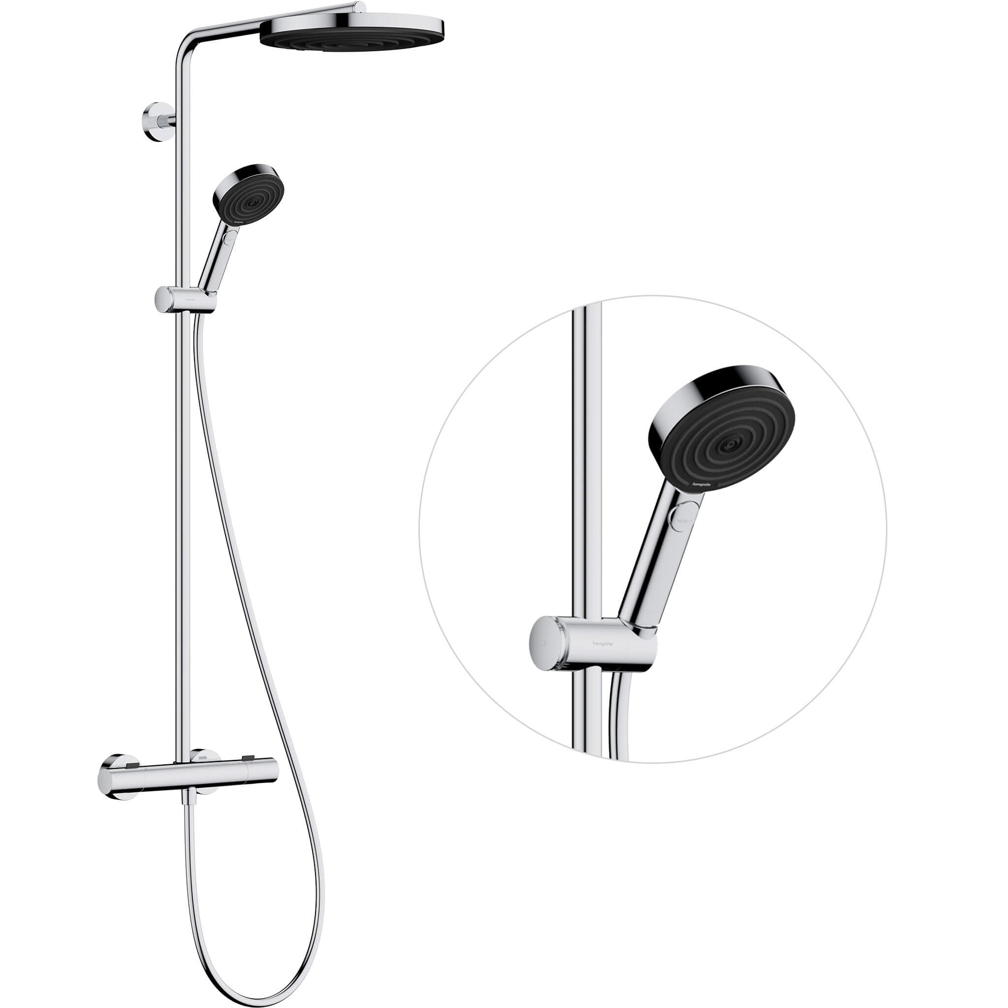 Hansgrohe Pulsify S Puro zuhany készlet fal termosztáttal trópusi zuhany opcióval króm 24237000