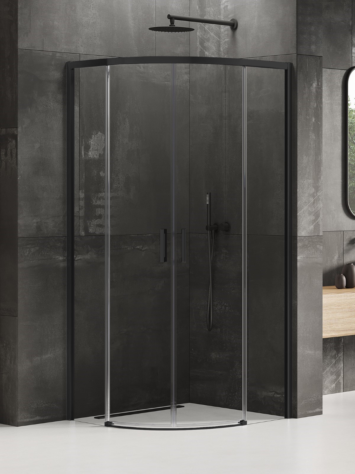 New Trendy Prime Black zuhanykabin 80x80 cm félkör alakú fekete matt/átlátszó üveg K-3556