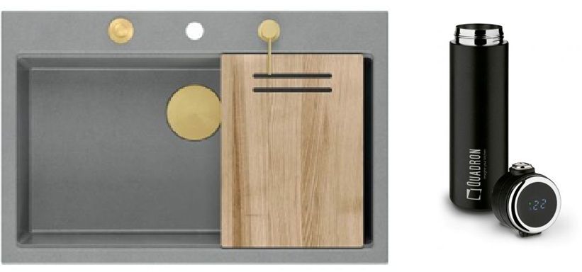 Készlet graniteQ mosogató Quadron Marc HQM7650U5_PVDG1, termikus bögre Quadron M0051