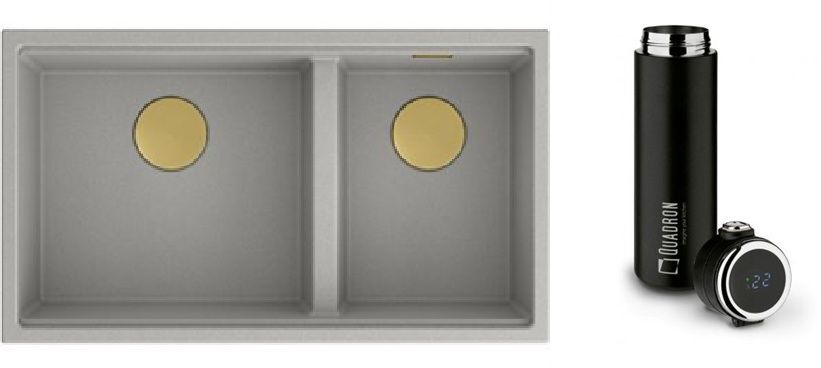 Készlet graniteQ mosogató Quadron Clark BM3319102U-GR-PVDC1, termikus bögre Quadron M0051