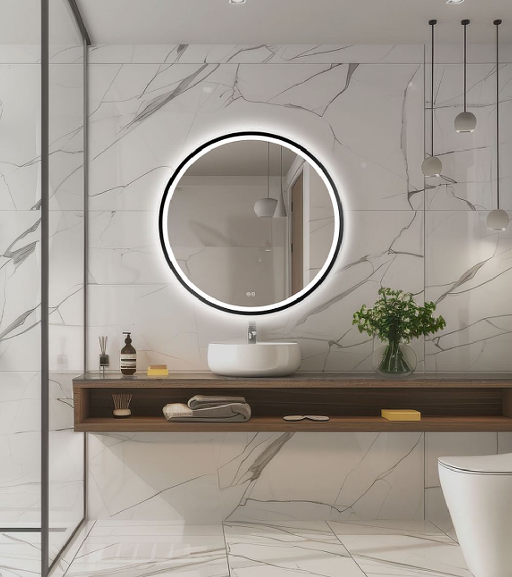 Venti Orion Black tükör 60x60 cm kerek világítással páramentesítő fóliával fekete 5905951180342