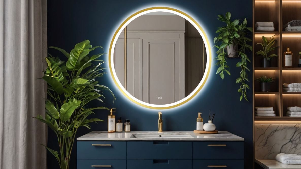 Venti Orion Gold tükör 80x80 cm kerek világítással páramentesítő fóliával arany 5905951180311