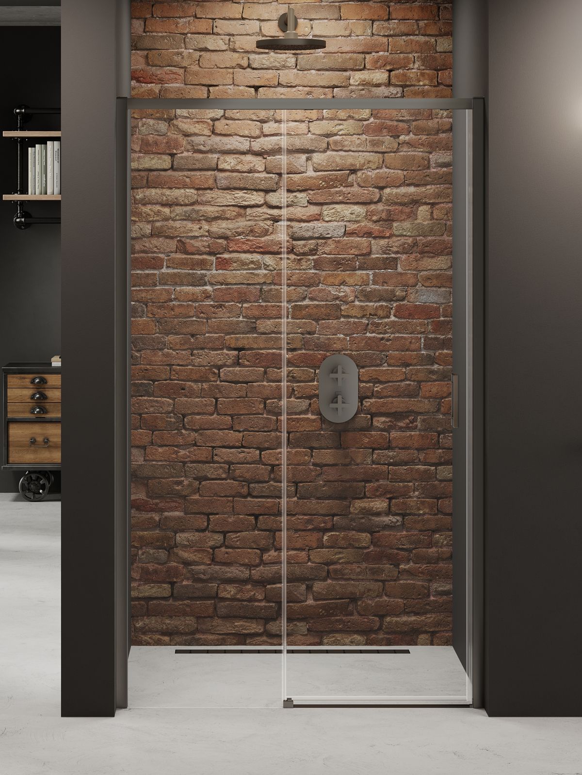 New Trendy Prime Gunmetal Brushed zuhanyajtók 160 cm tolható fegyverszürke szín csiszolt/átlátszó üveg D-0897A