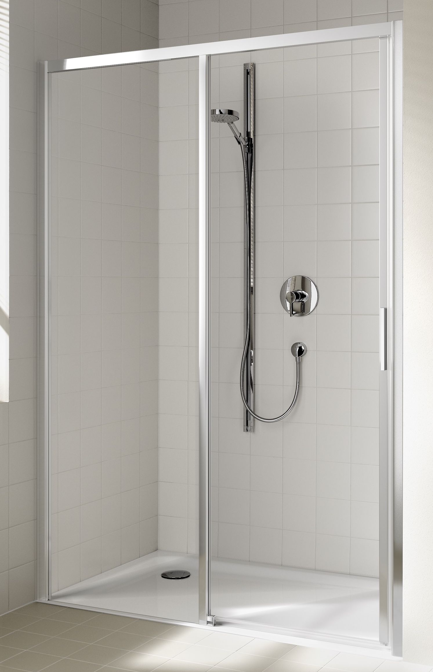 Kermi Cada XS zuhanyajtók 135 cm tolható ezüst fényes/átlátszó üveg CKD2L13520VPK