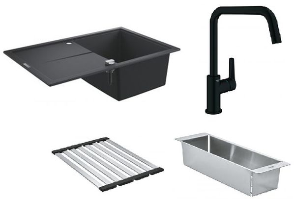 Készlet gránit mosogató Grohe K400 31639AP0, konyhai csaptelep Grohe Start 304702430, 40853SD0, 40854SD0