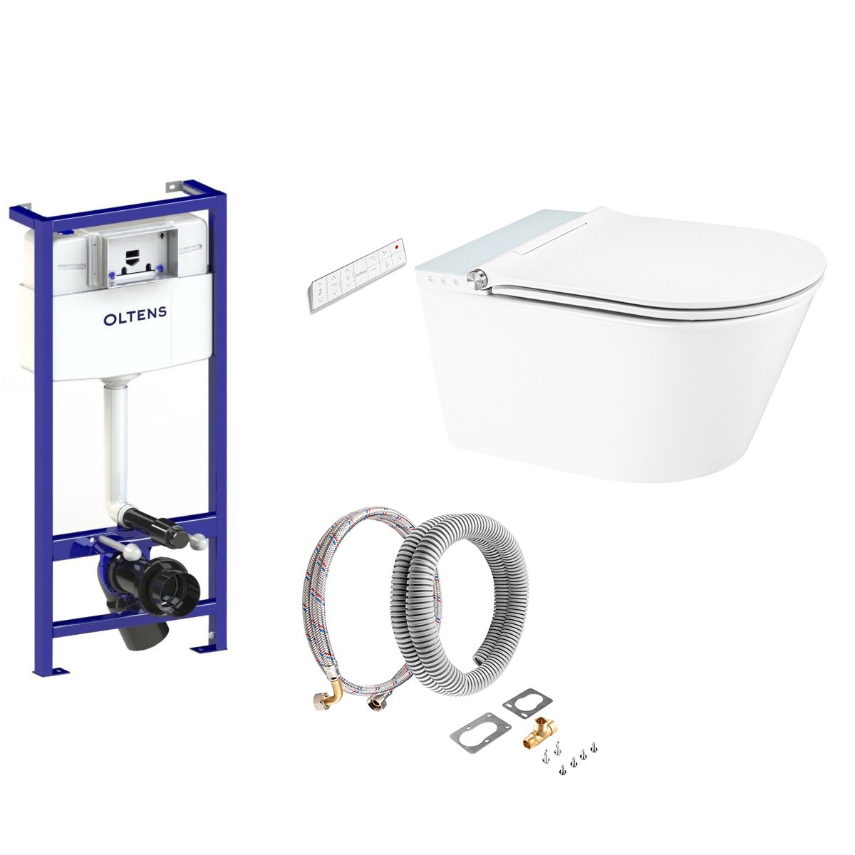 Készlet bidéfunkciós WC Oltens SmartFrisk 42038000, beépíthető keret Oltens Triberg 50001000, 59019000