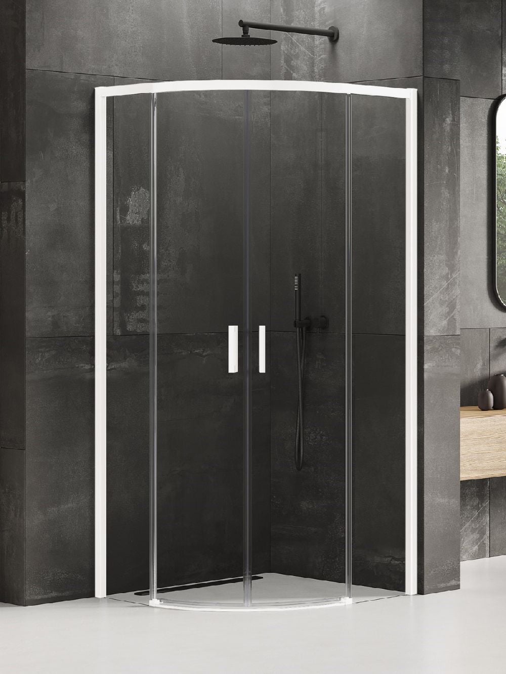 New Trendy Prime zuhanykabin 80x80 cm félkör alakú fehér matt/átlátszó üveg K-3560