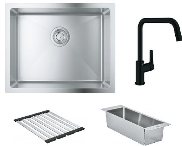 Készlet acél mosogató Grohe K700 31574SD1, konyhai csaptelep Grohe Start 304702430, 40852SD0, 40856SD0