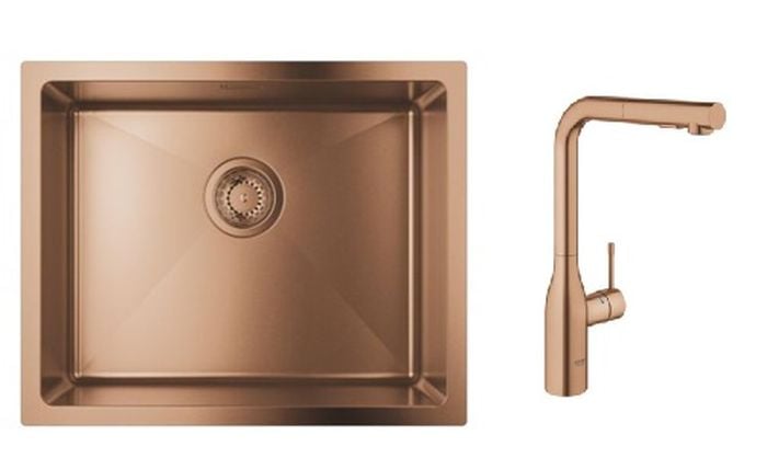 Készlet konyhai csaptelep Grohe Essence 30270DL0, acél mosogató Grohe K700U 31574DL1