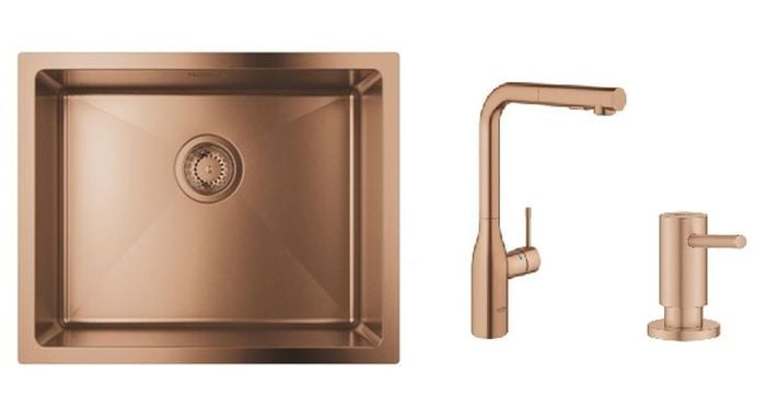 Készlet konyhai csaptelep Grohe Essence 30270DL0, acél mosogató Grohe K700U 31574DL1, 40535DL0