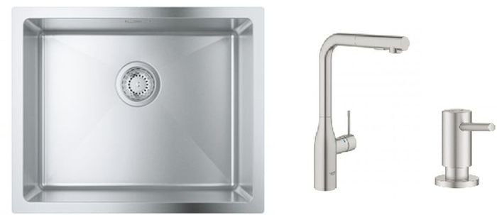 Készlet konyhai csaptelep Grohe Essence 30270DC0, acél mosogató Grohe K700 31574SD1, 40535DC0
