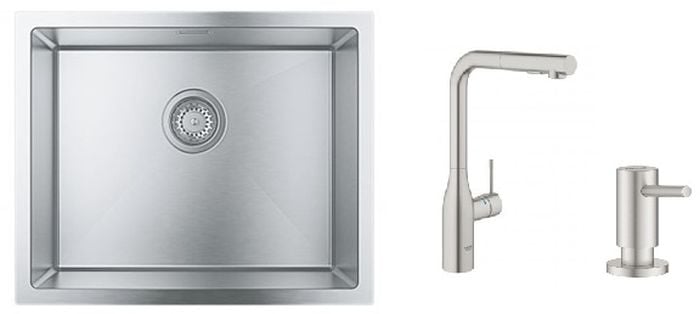 Készlet konyhai csaptelep Grohe Essence 30270DC0, acél mosogató Grohe K700 31726SD0, 40535DC0