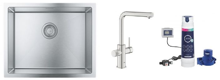 Készlet csaptelepek víztisztító berendezésekhez Grohe Blue 30601DC0, mosogató alatti szűrő Grohe Blue 40875000, 31726SD0