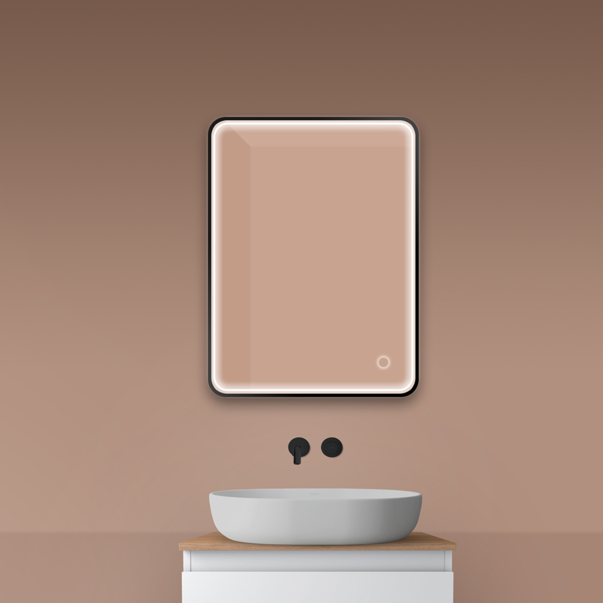 Oltens Nordlis tükör 60x80 cm négyszögletes világítással páramentesítő fóliával fekete 64116300