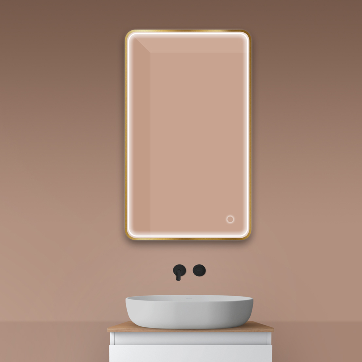 Oltens Nordlis tükör 60x100 cm négyszögletes világítással páramentesítő fóliával arany 64117810