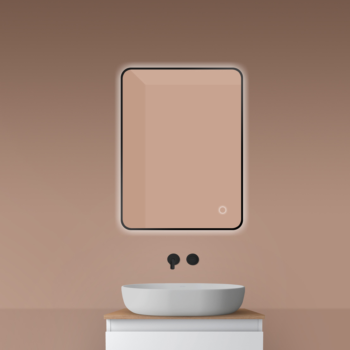 Oltens Nordlis tükör 60x80 cm négyszögletes világítással páramentesítő fóliával fekete 64119300