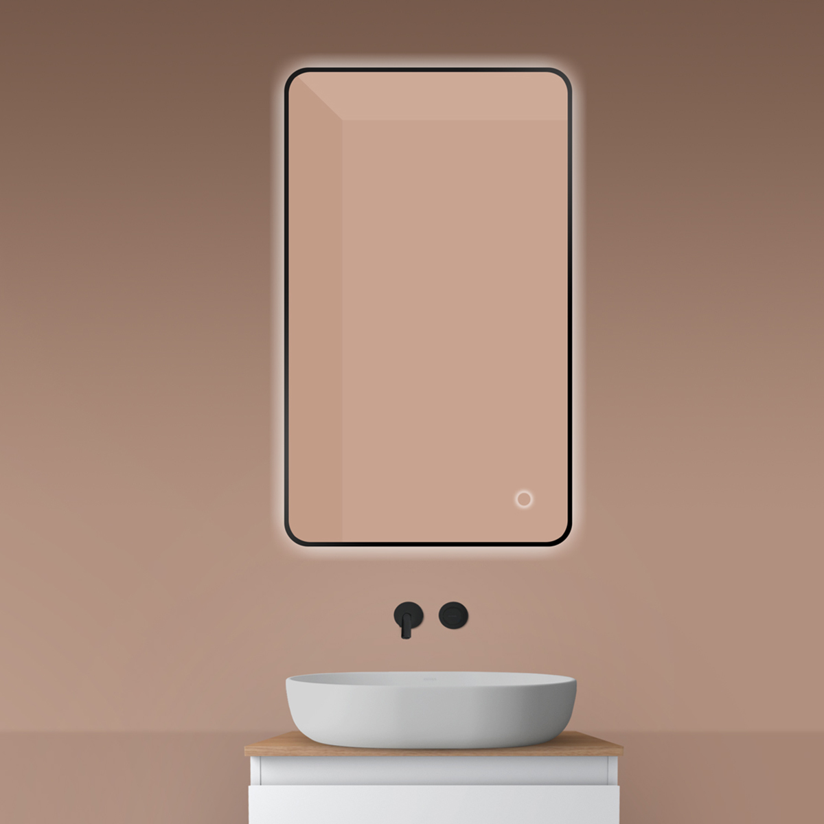 Oltens Nordlis tükör 60x100 cm négyszögletes világítással páramentesítő fóliával fekete 64120300