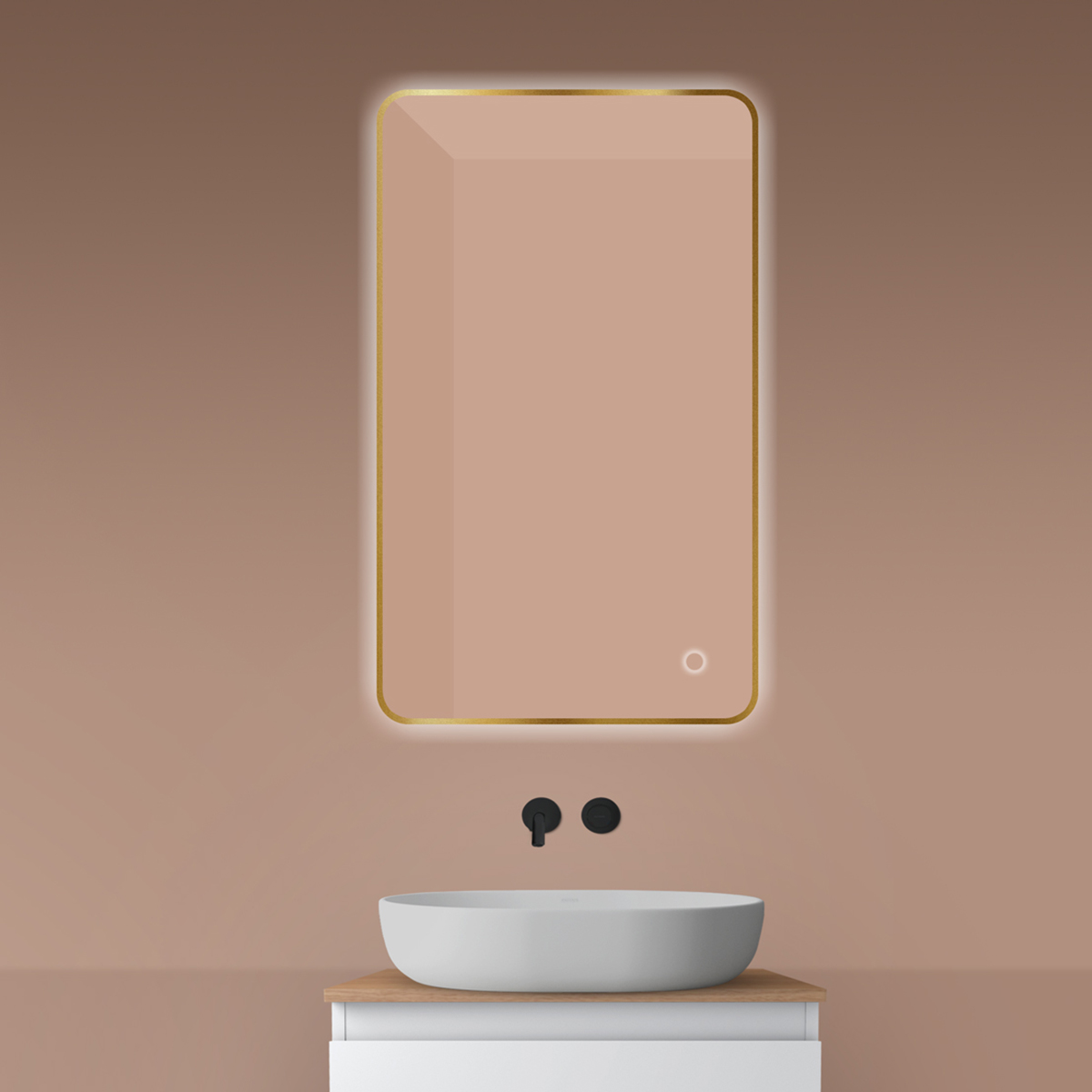 Oltens Nordlis tükör 60x100 cm négyszögletes világítással páramentesítő fóliával arany 64120810