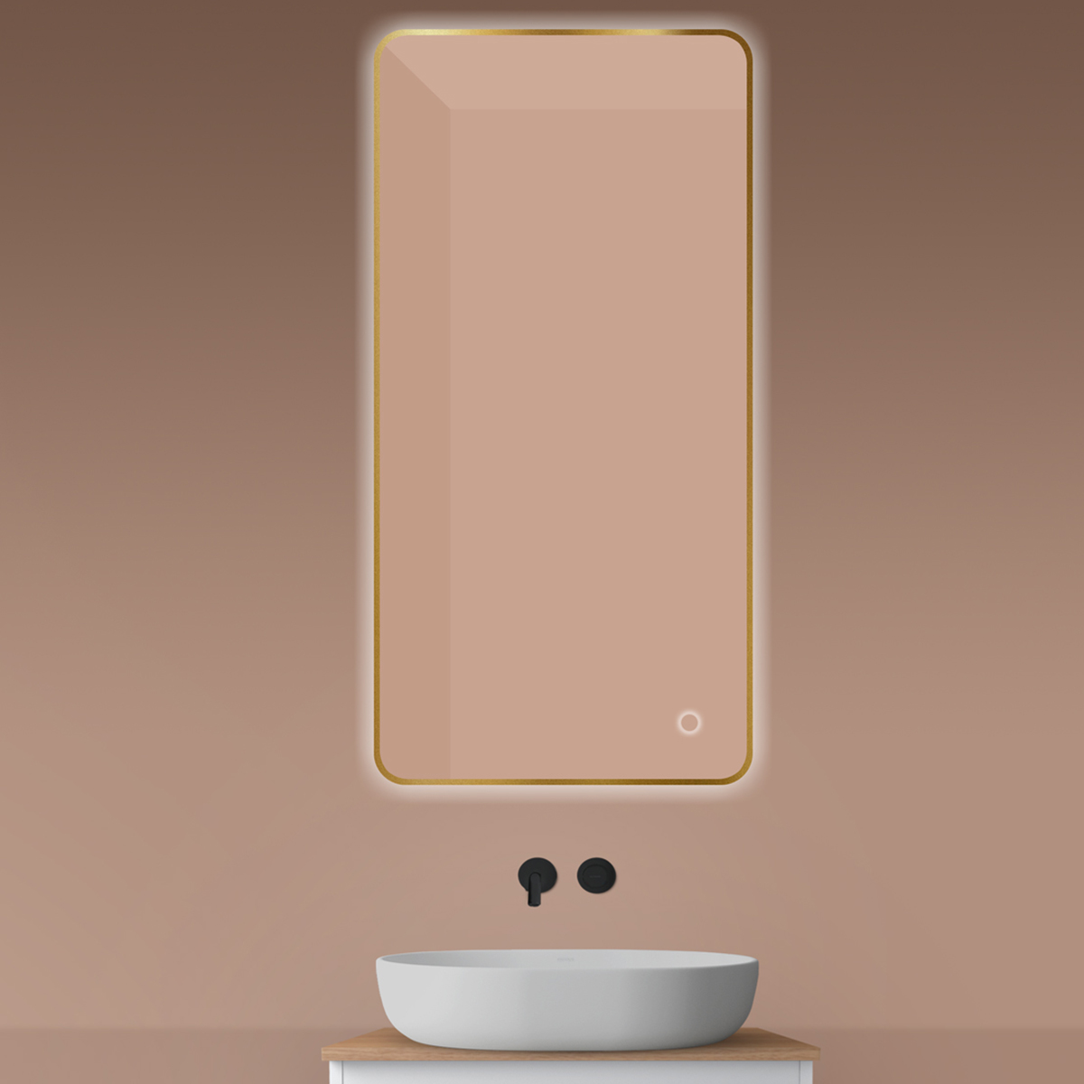 Oltens Nordlis tükör 60x120 cm négyszögletes világítással páramentesítő fóliával arany 64121810