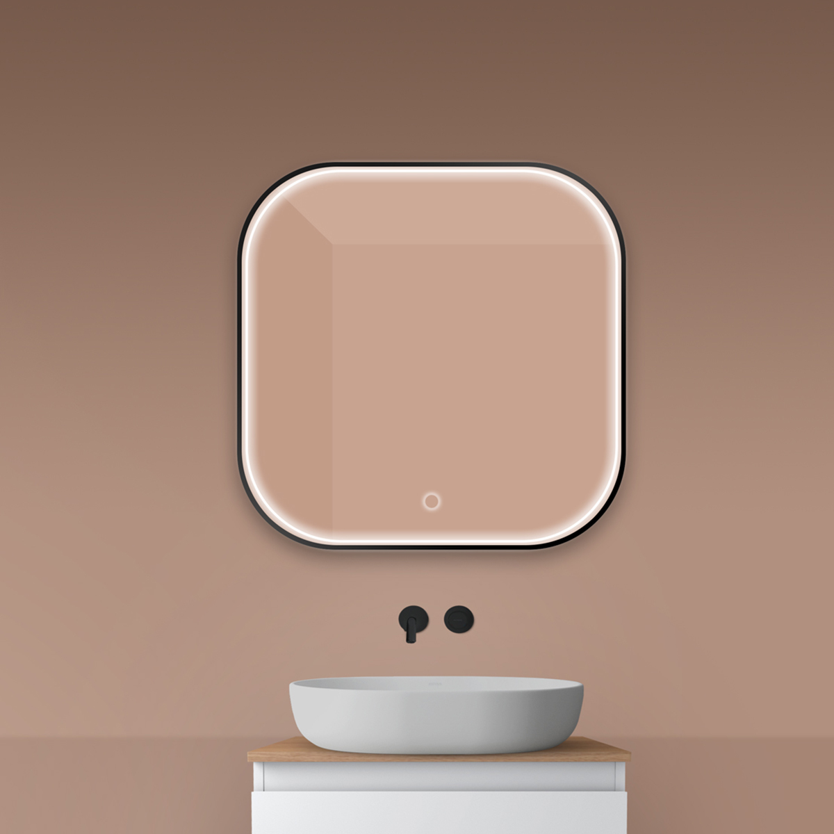 Oltens Nordlis tükör 80x80 cm négyzet világítással páramentesítő fóliával fekete 64122300