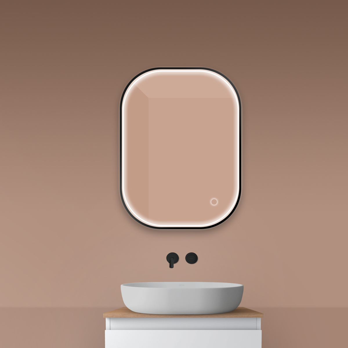 Oltens Nordlis tükör 60x80 cm négyszögletes világítással páramentesítő fóliával fekete 64123300