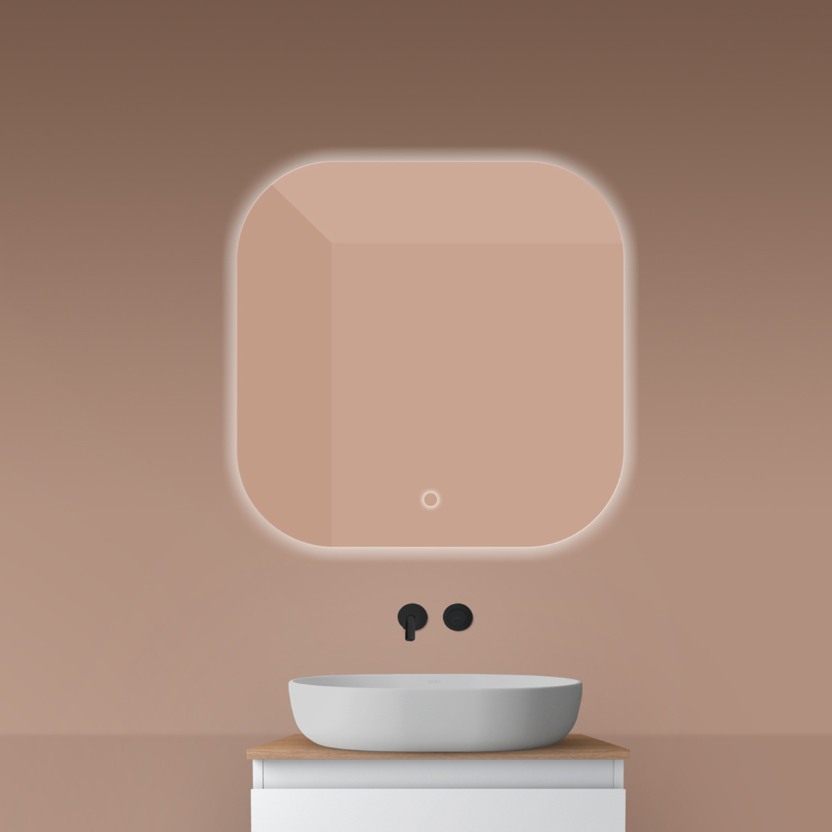 Oltens Nordlis tükör 80x80 cm négyzet világítással páramentesítő fóliával 64125000