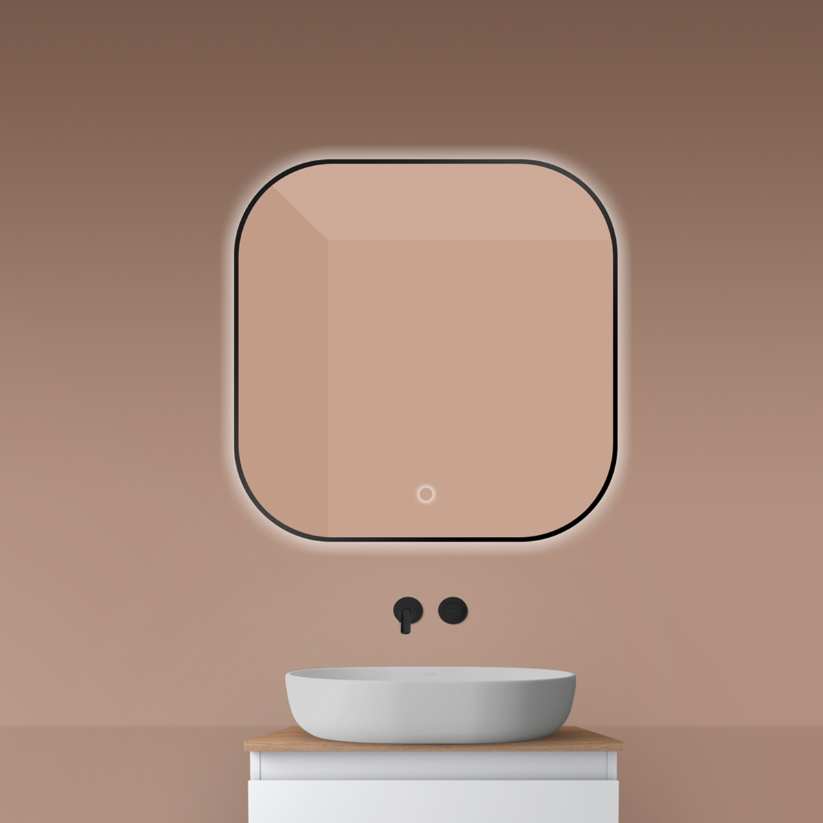 Oltens Nordlis tükör 80x80 cm négyzet világítással páramentesítő fóliával fekete 64125300