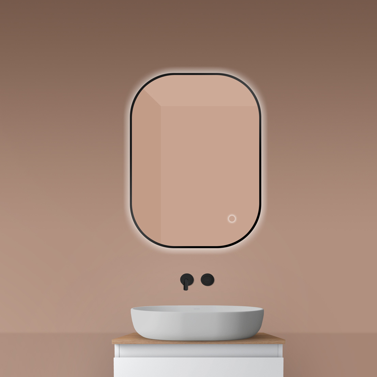 Oltens Nordlis tükör 60x90 cm négyszögletes világítással páramentesítő fóliával fekete 64126300