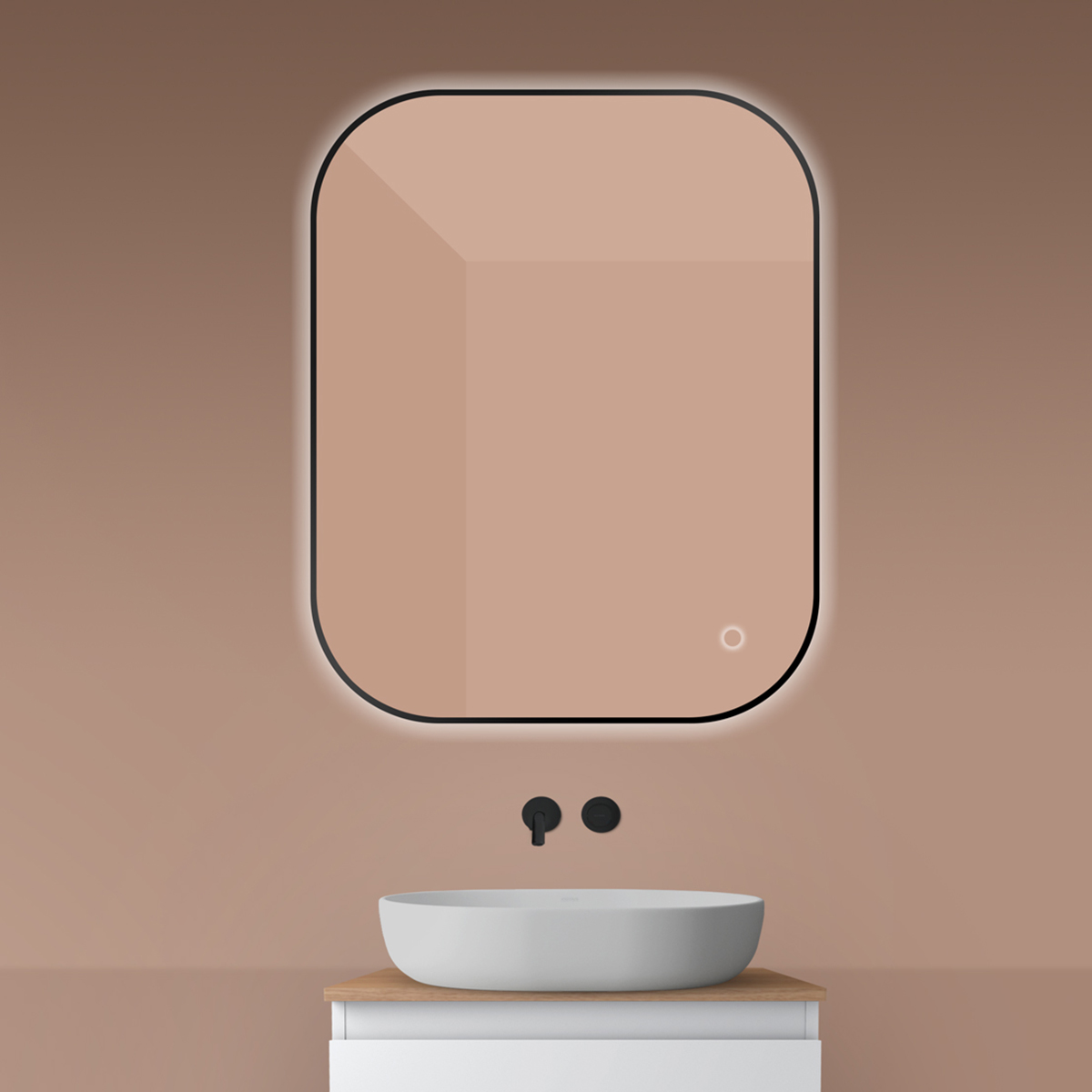 Oltens Nordlis tükör 80x100 cm négyszögletes világítással páramentesítő fóliával fekete 64127300