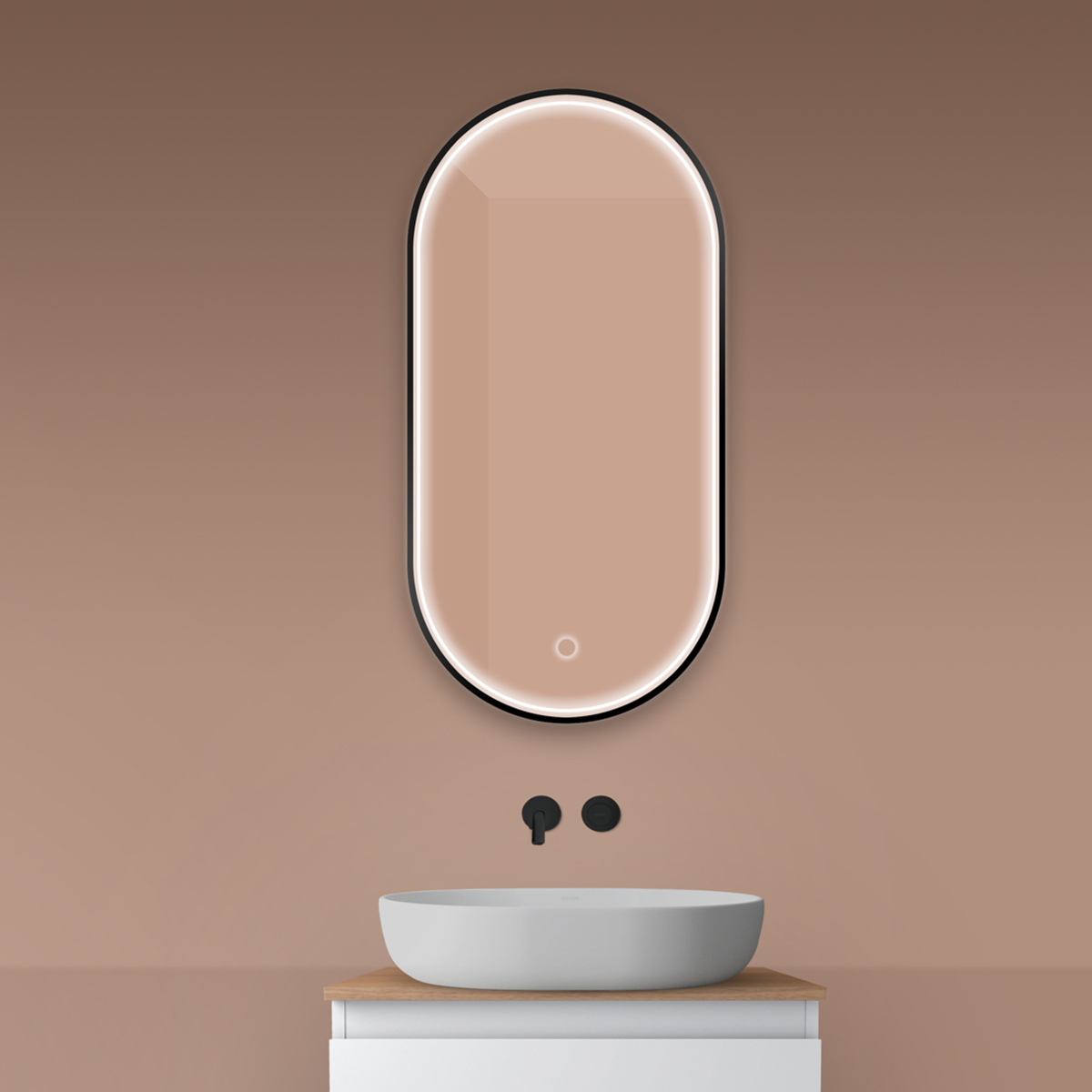 Oltens Nordlis tükör 50x100 cm ovális világítással páramentesítő fóliával fekete 64128300