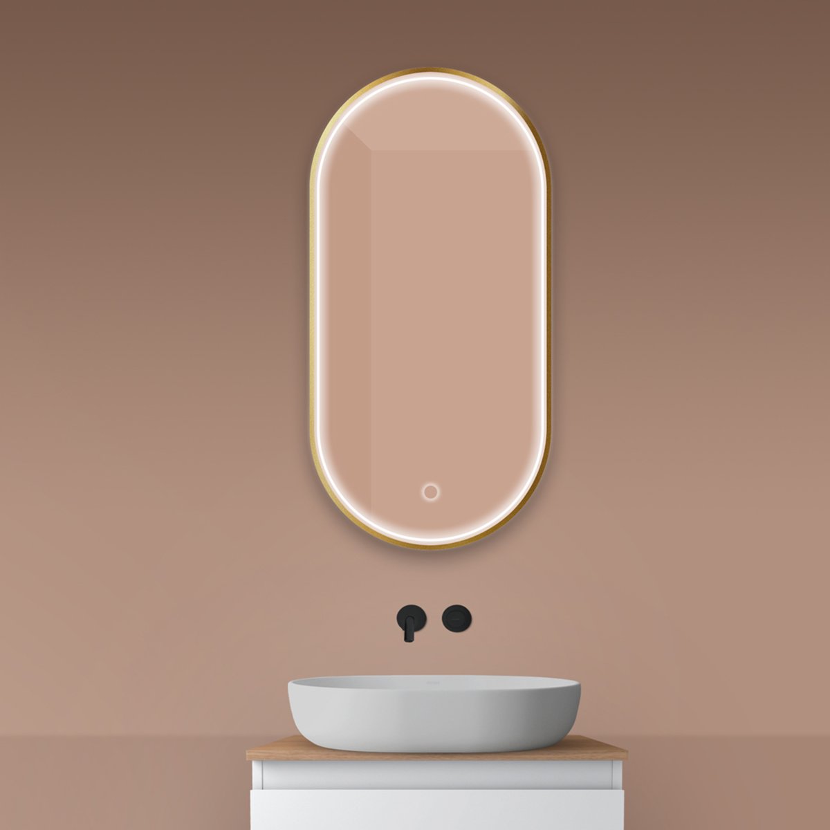 Oltens Nordlis tükör 50x100 cm ovális világítással páramentesítő fóliával arany 64128810