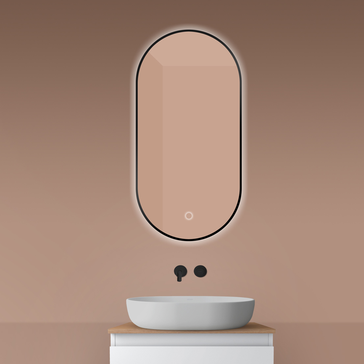 Oltens Nordlis tükör 50x100 cm ovális világítással páramentesítő fóliával fekete 64129300